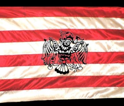 Árpád-sávos zászló hímzett turullal