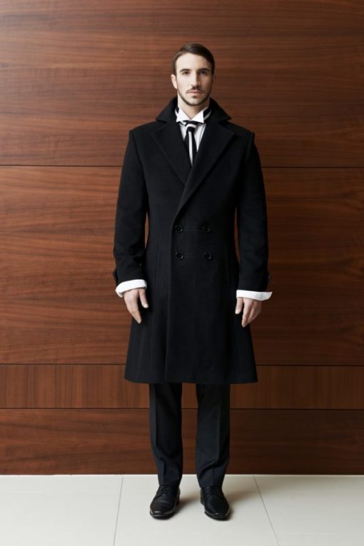fekete gyapjú férfi kabát